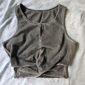 Fabletics Ribbed Cut Out Cropped Tank - Green - Size S